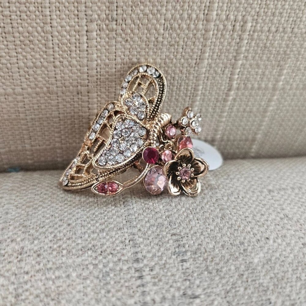 Fashion Ring Butterfly Shape Fancy Jewelry Ring Pink/Red Crystals Sz New Defect - Picture 10 of 12